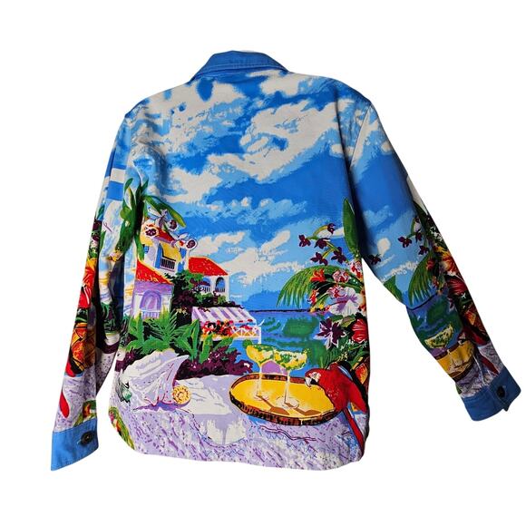 Tudor Court by Haband Tropical Parrot Denim Shacket M 100% Cotton Dopamine - Picture 3 of 9